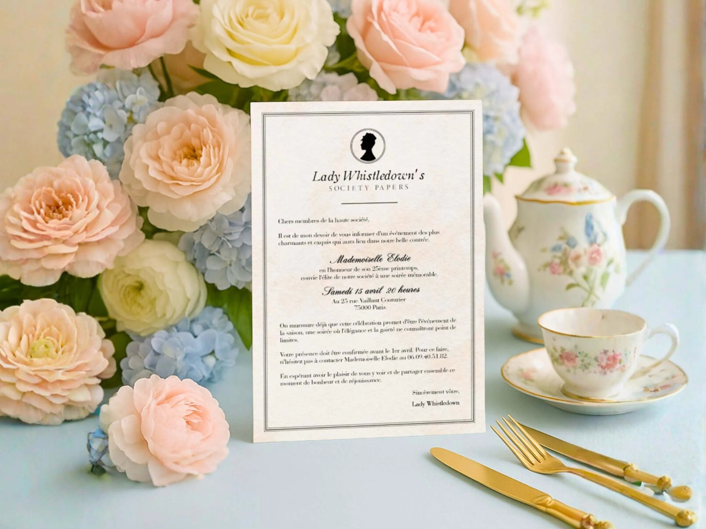 Invitations personnalisées anniversaire BRIDGERTON