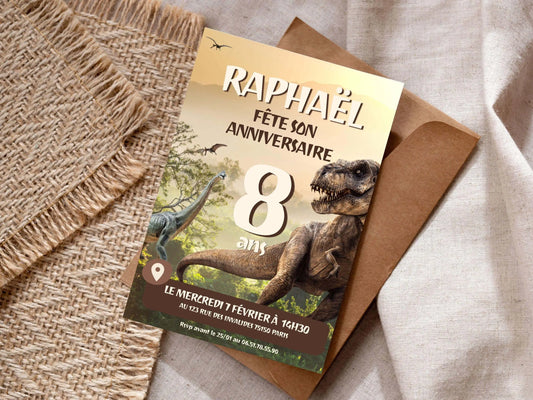 Invitations personnalisées anniversaire DINOSAURE