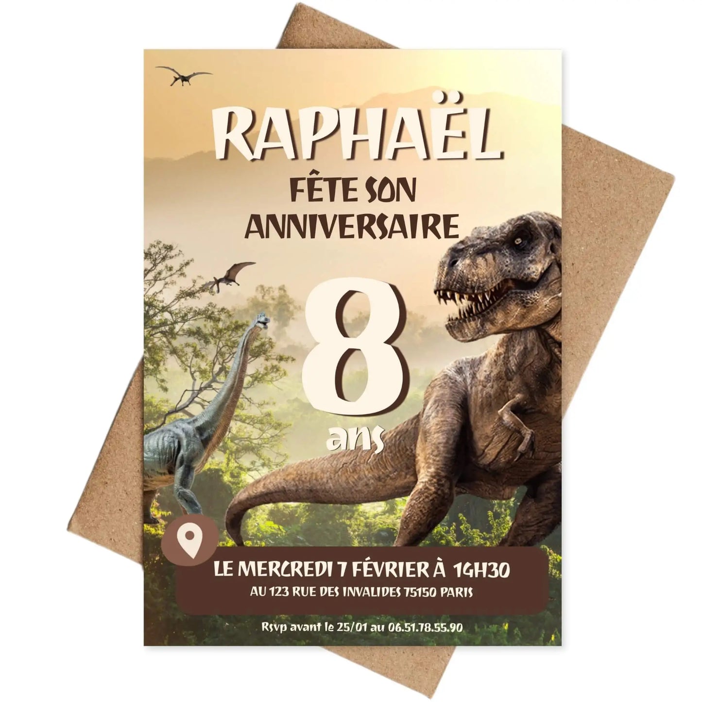 Invitations personnalisées anniversaire DINOSAURE