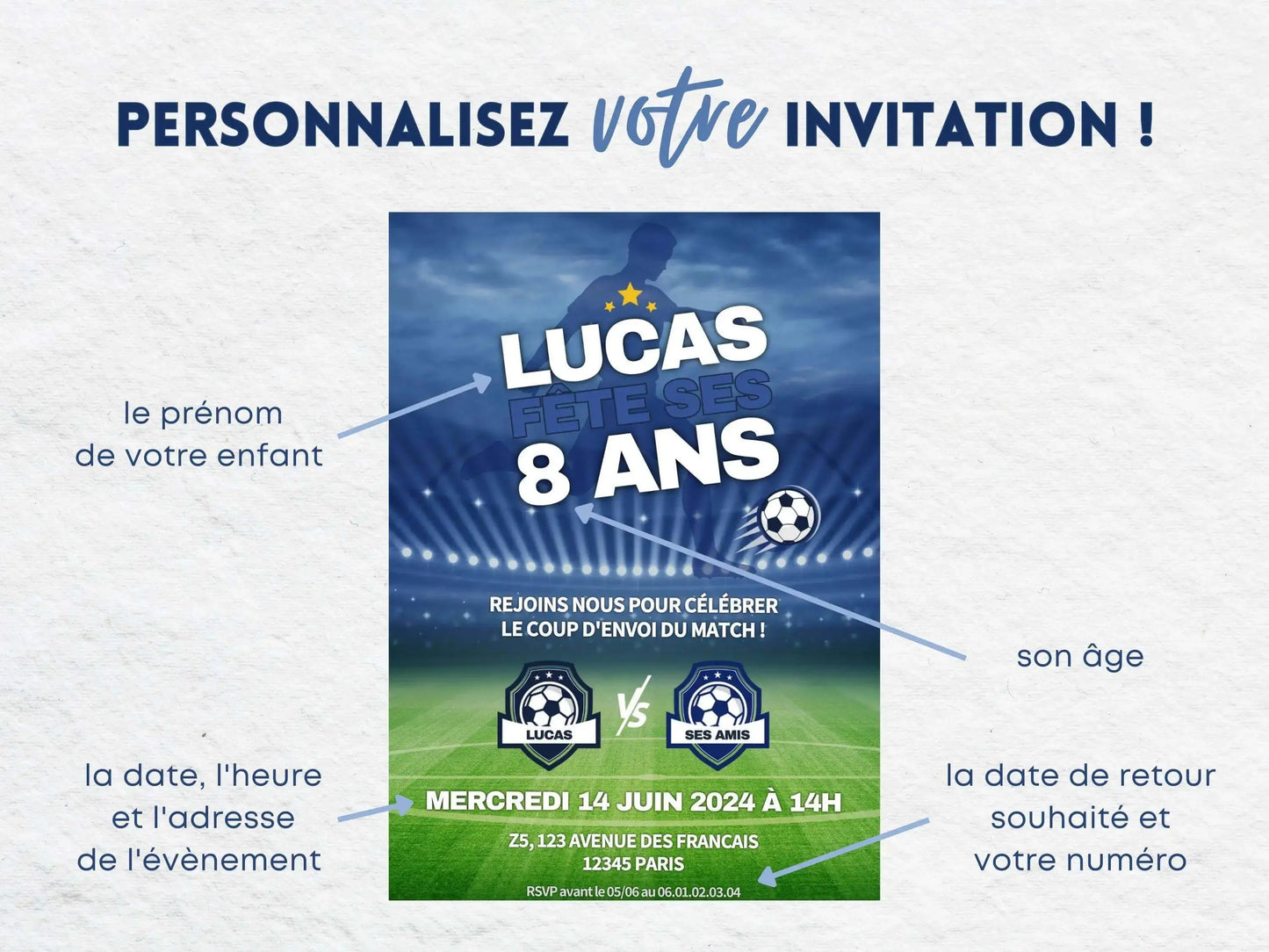 Invitations personnalisées anniversaire FOOTBALL