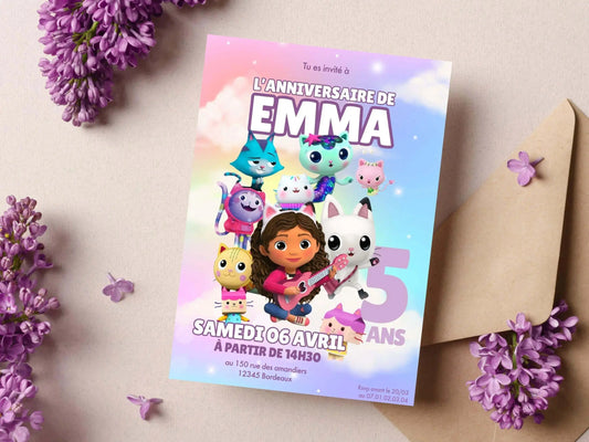 Invitations personnalisées anniversaire GABBY ET LA MAISON MAGIQUE