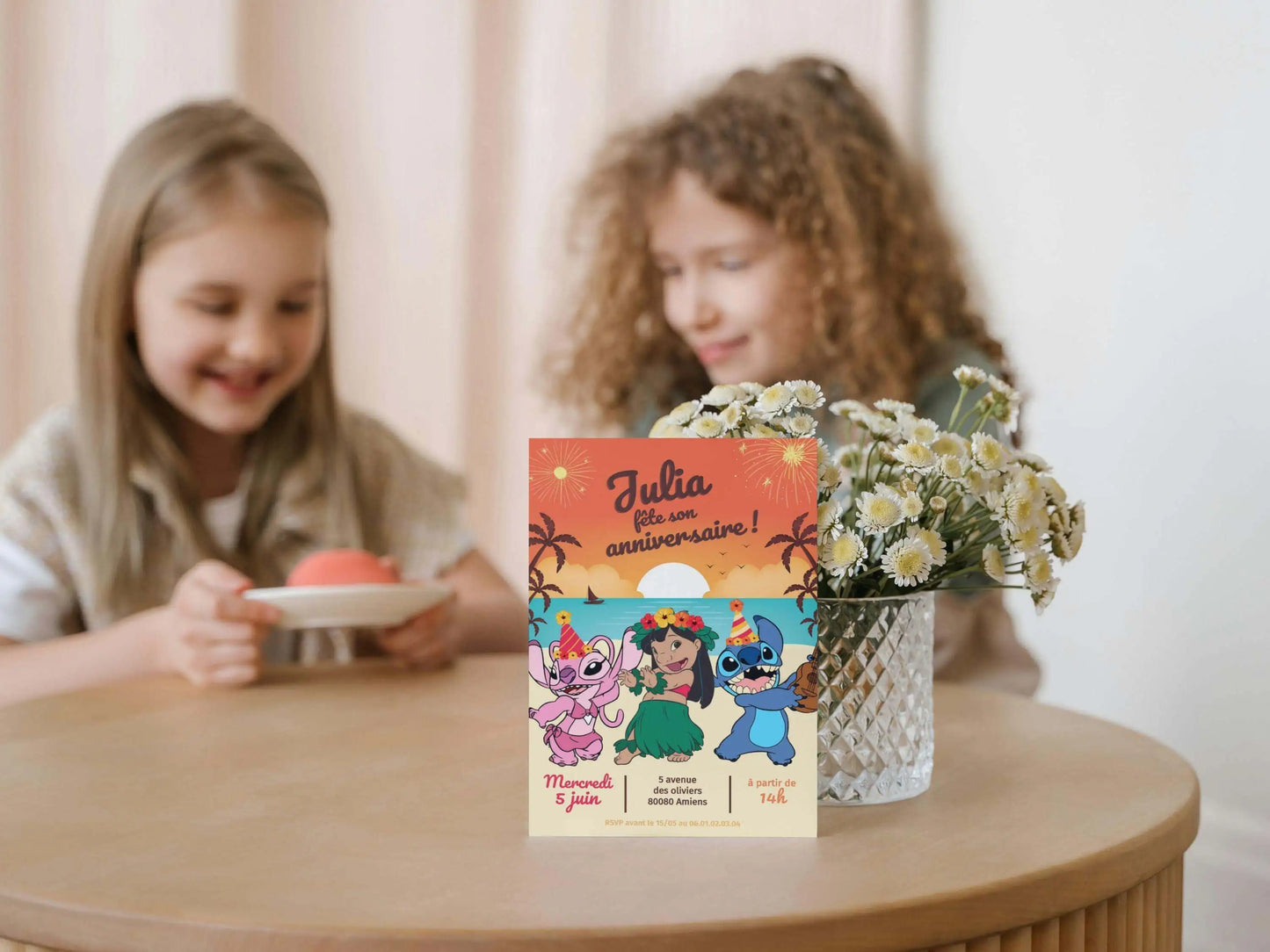 Invitations personnalisées anniversaire LILO, STITCH et ANGEL