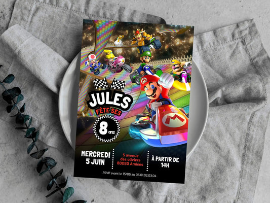 Invitations personnalisées anniversaire MARIO KART