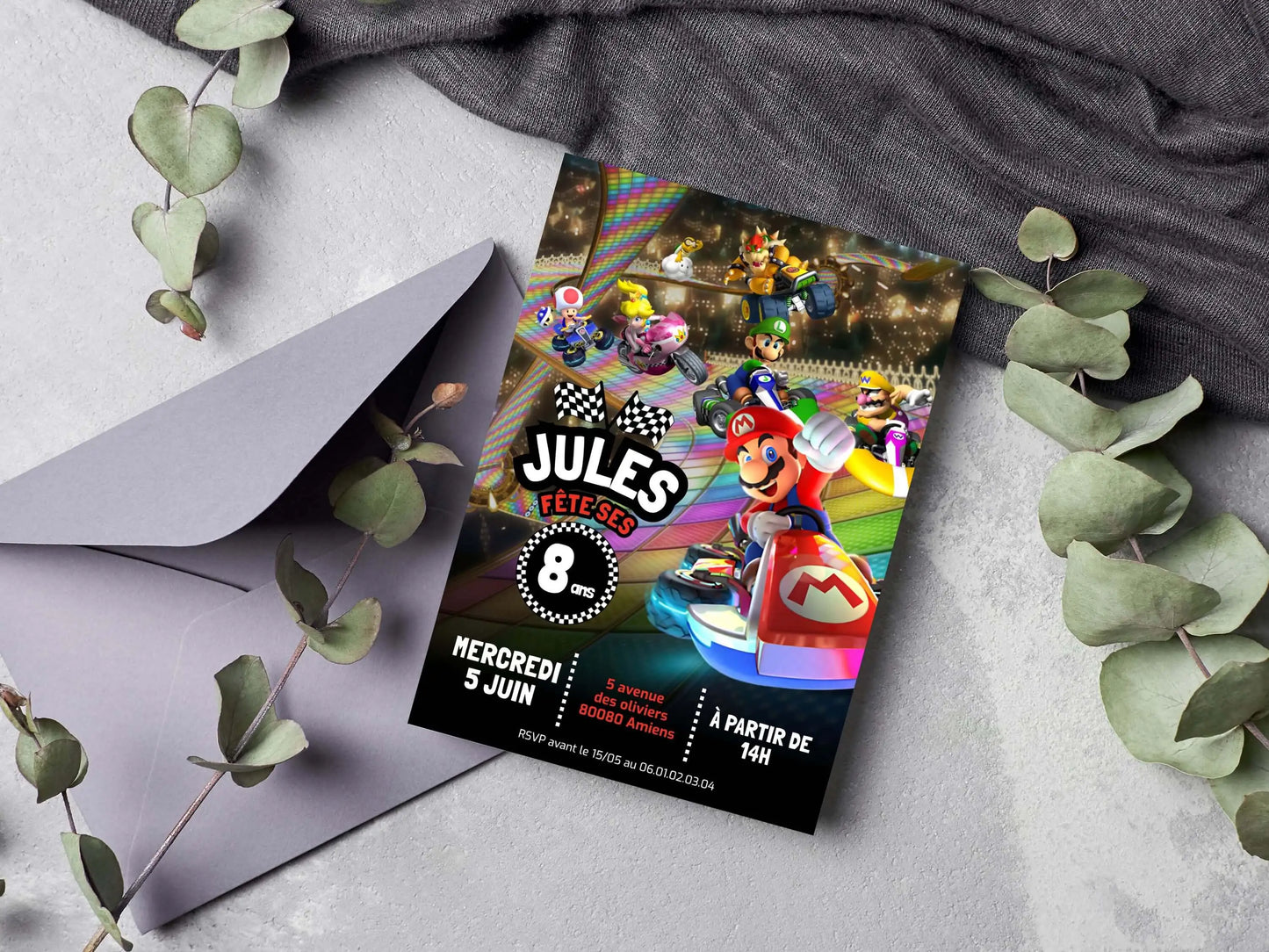 Invitations personnalisées anniversaire MARIO KART