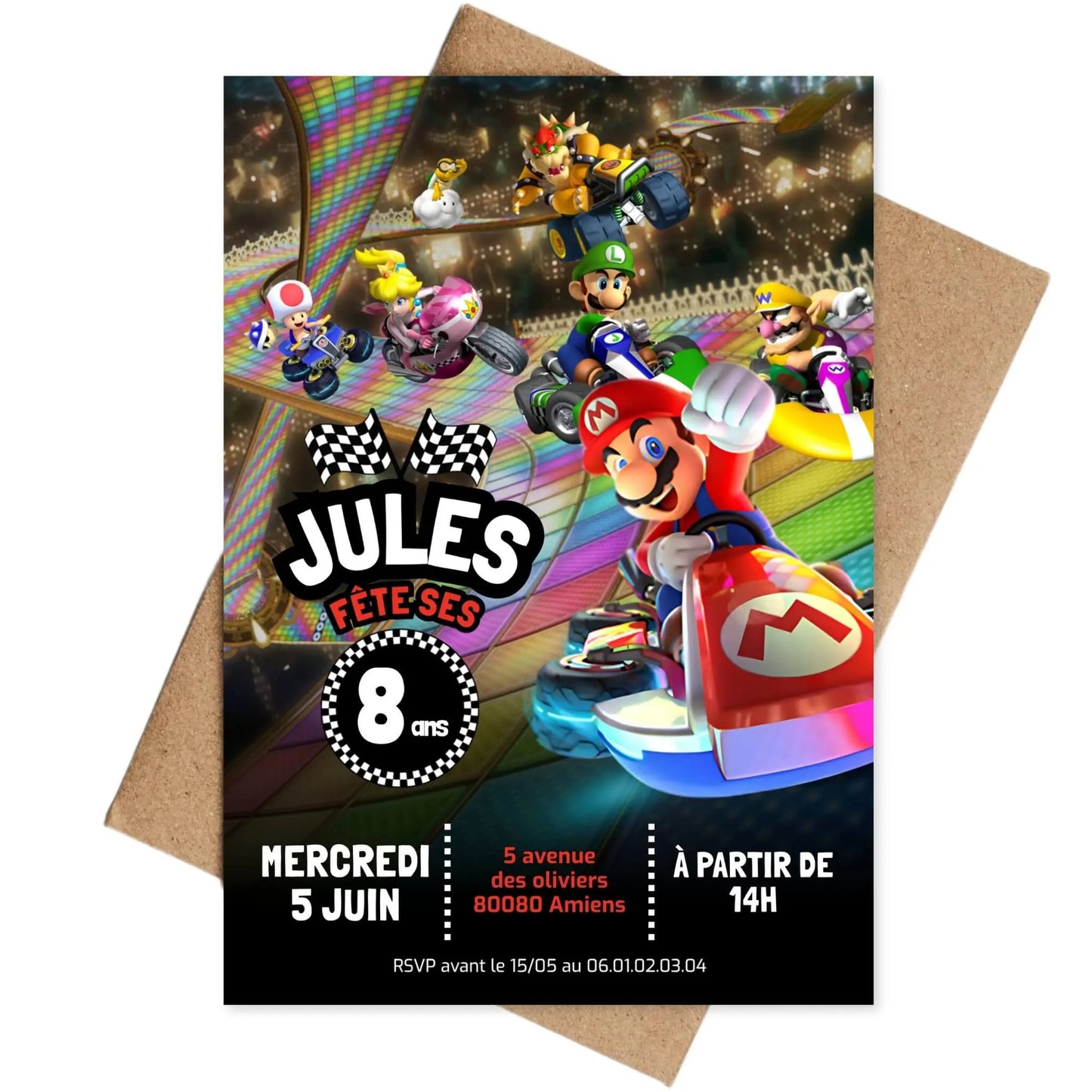 Invitations personnalisées anniversaire MARIO KART