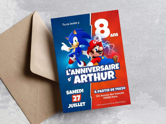 Invitations personnalisées anniversaire MARIO & SONIC
