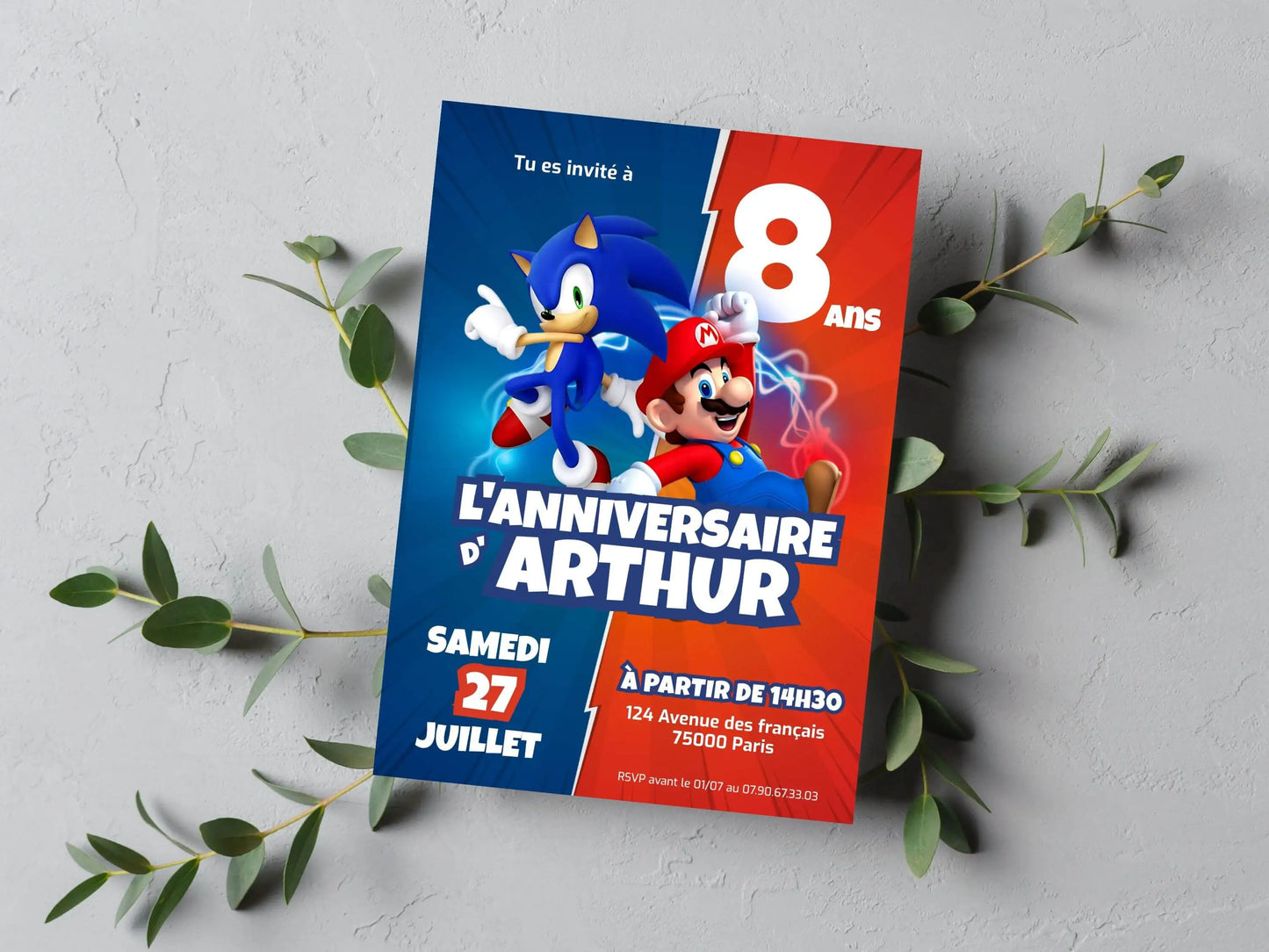 Invitations personnalisées anniversaire MARIO & SONIC