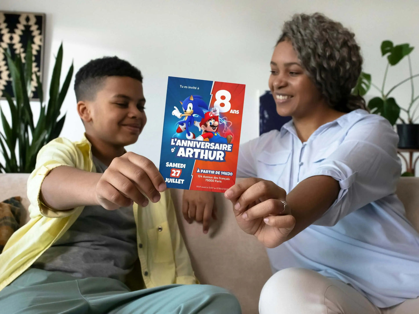 Invitations personnalisées anniversaire MARIO & SONIC