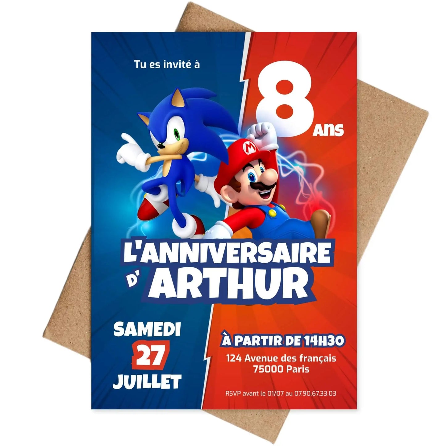 Invitations personnalisées anniversaire MARIO & SONIC
