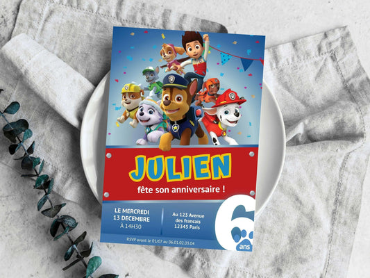 Invitations personnalisées anniversaire PAT'PATROUILLE