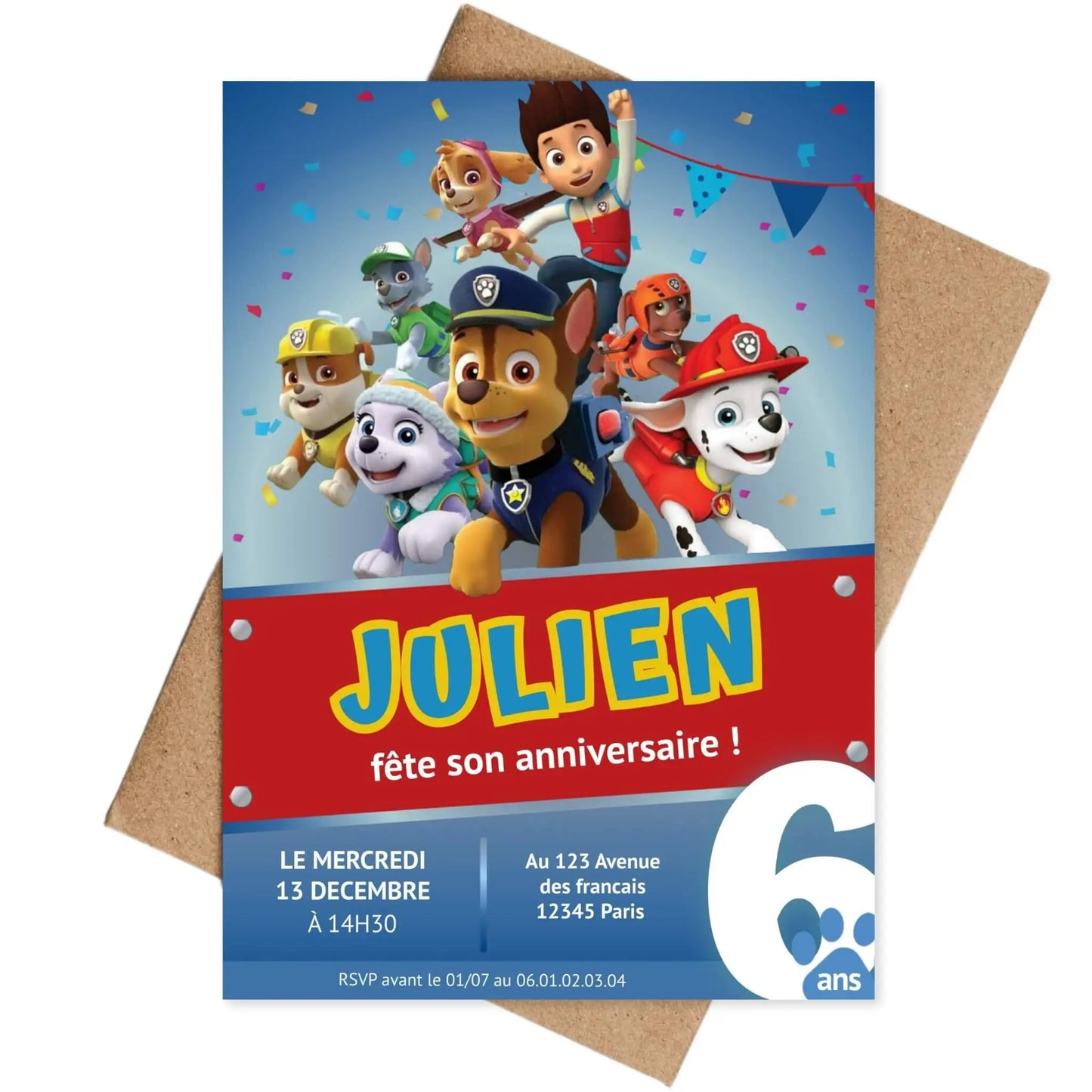 Invitations personnalisées anniversaire PAT'PATROUILLE