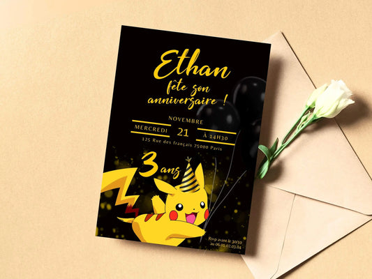 Invitations personnalisées anniversaire PIKACHU POKEMON