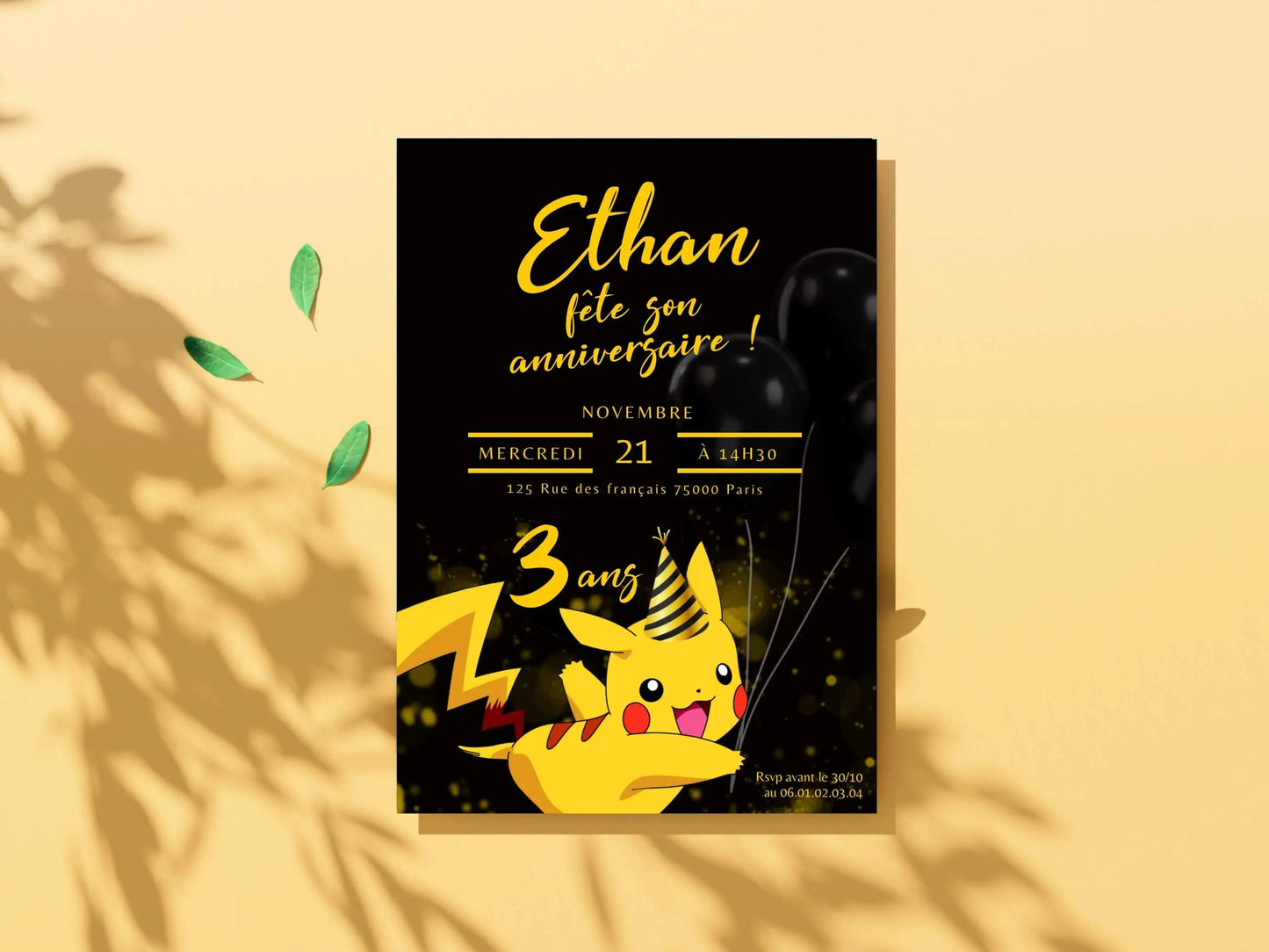 Invitations personnalisées anniversaire PIKACHU POKEMON