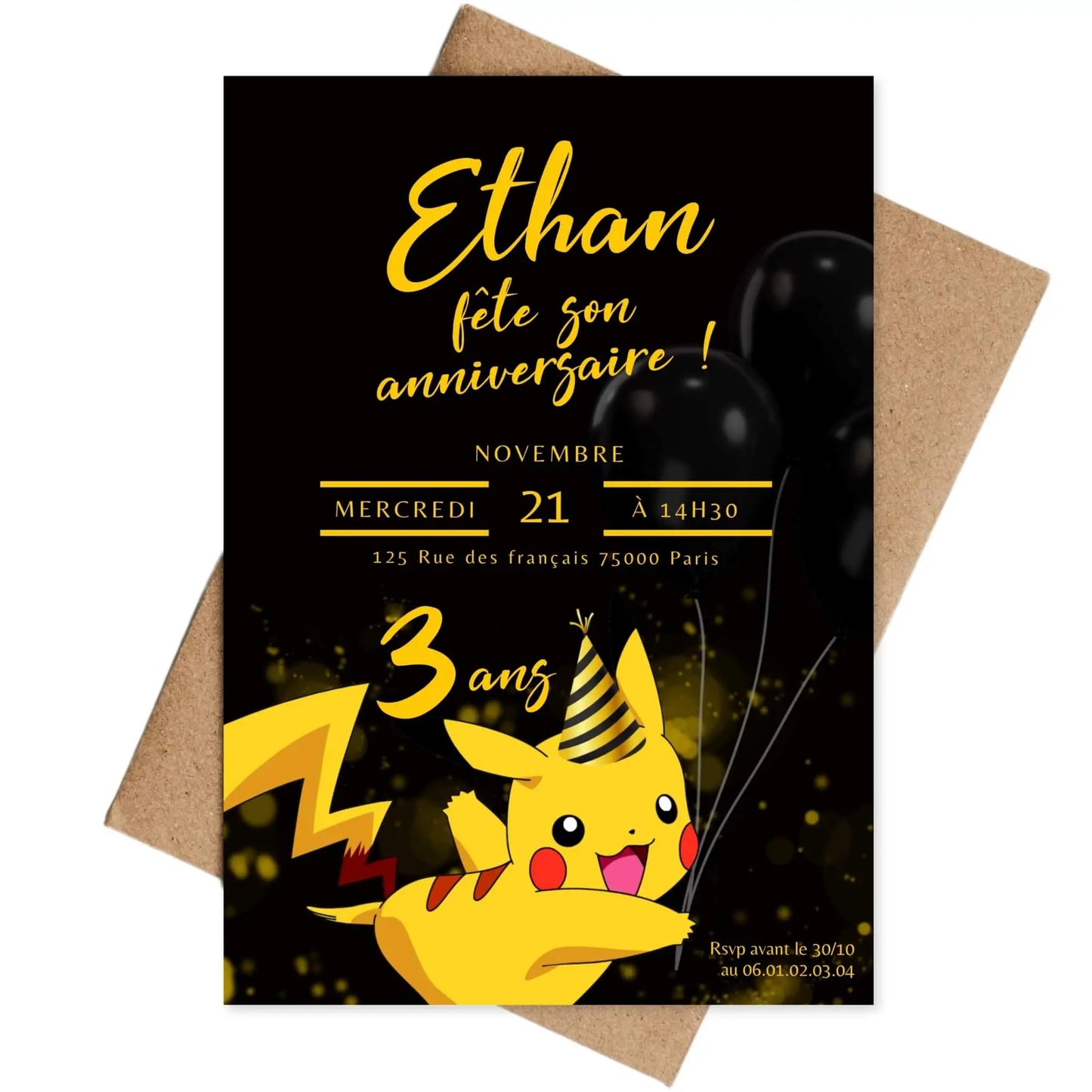 Invitations personnalisées anniversaire PIKACHU POKEMON