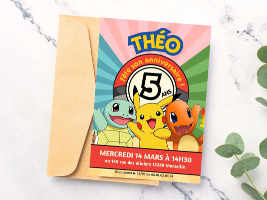 Invitations personnalisées anniversaire POKEMON
