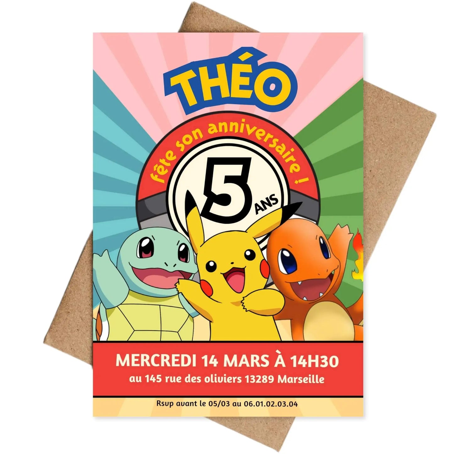 Invitations personnalisées anniversaire POKEMON