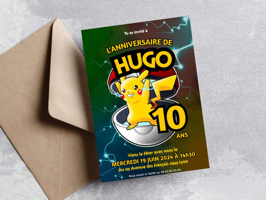 Invitations personnalisées anniversaire POKEMON