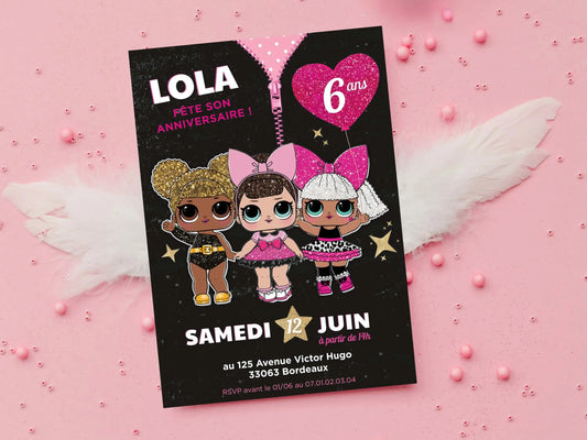 Invitations personnalisées anniversaire POUPÉE LOL