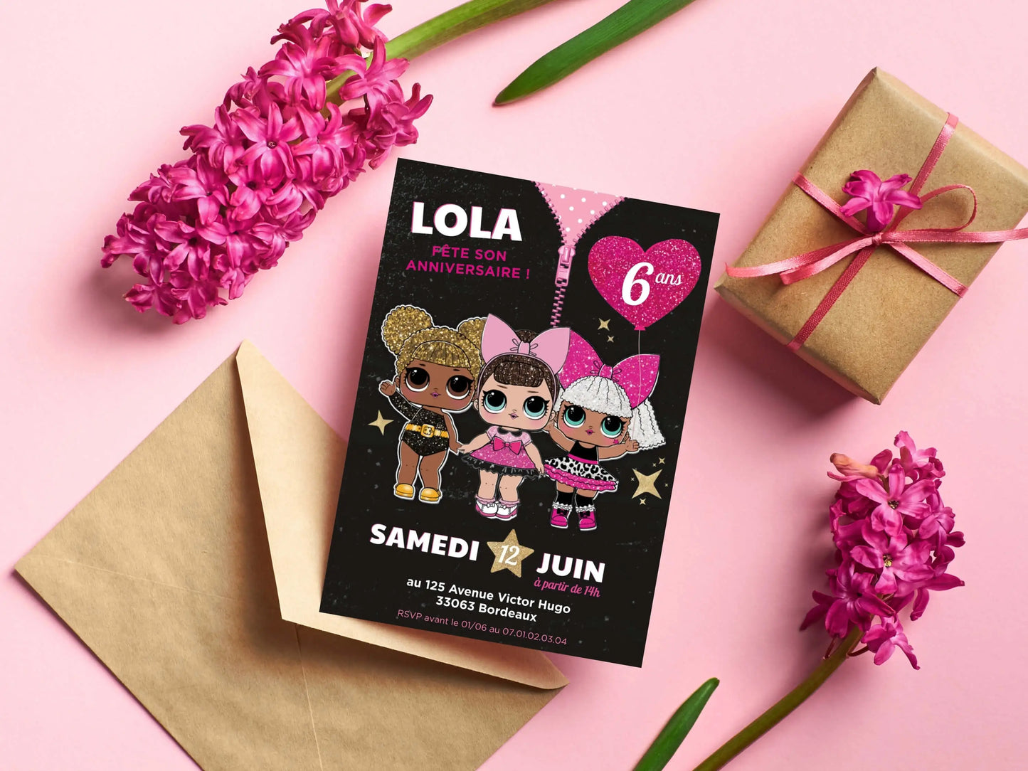 Invitations personnalisées anniversaire POUPÉE LOL