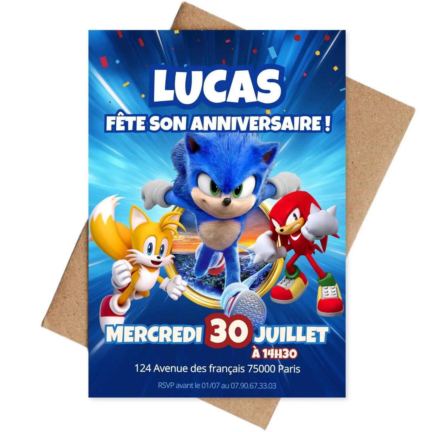Invitations personnalisées anniversaire SONIC
