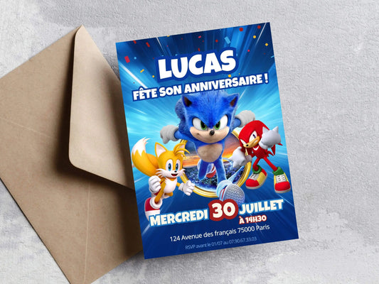Invitations personnalisées anniversaire SONIC