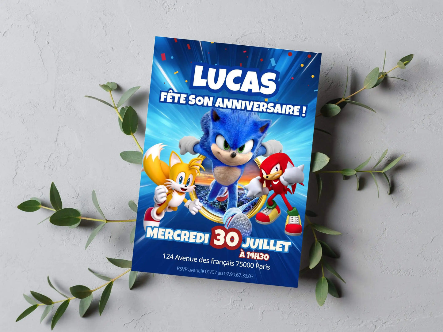 Invitations personnalisées anniversaire SONIC