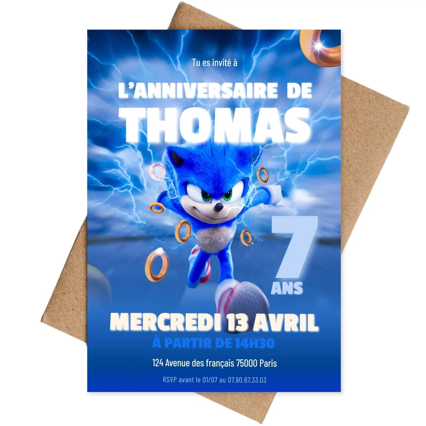 Invitations personnalisées anniversaire SONIC