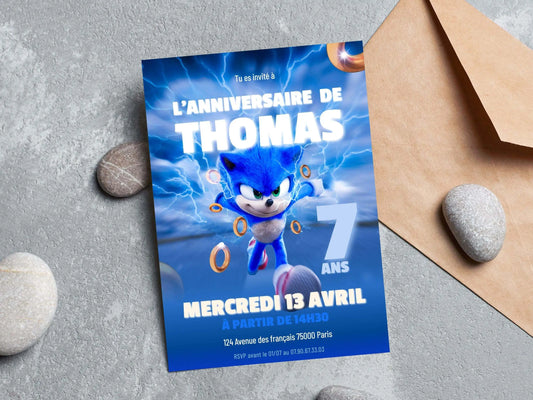 Invitations personnalisées anniversaire SONIC