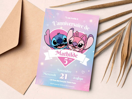 Invitations personnalisées anniversaire STITCH & ANGEL