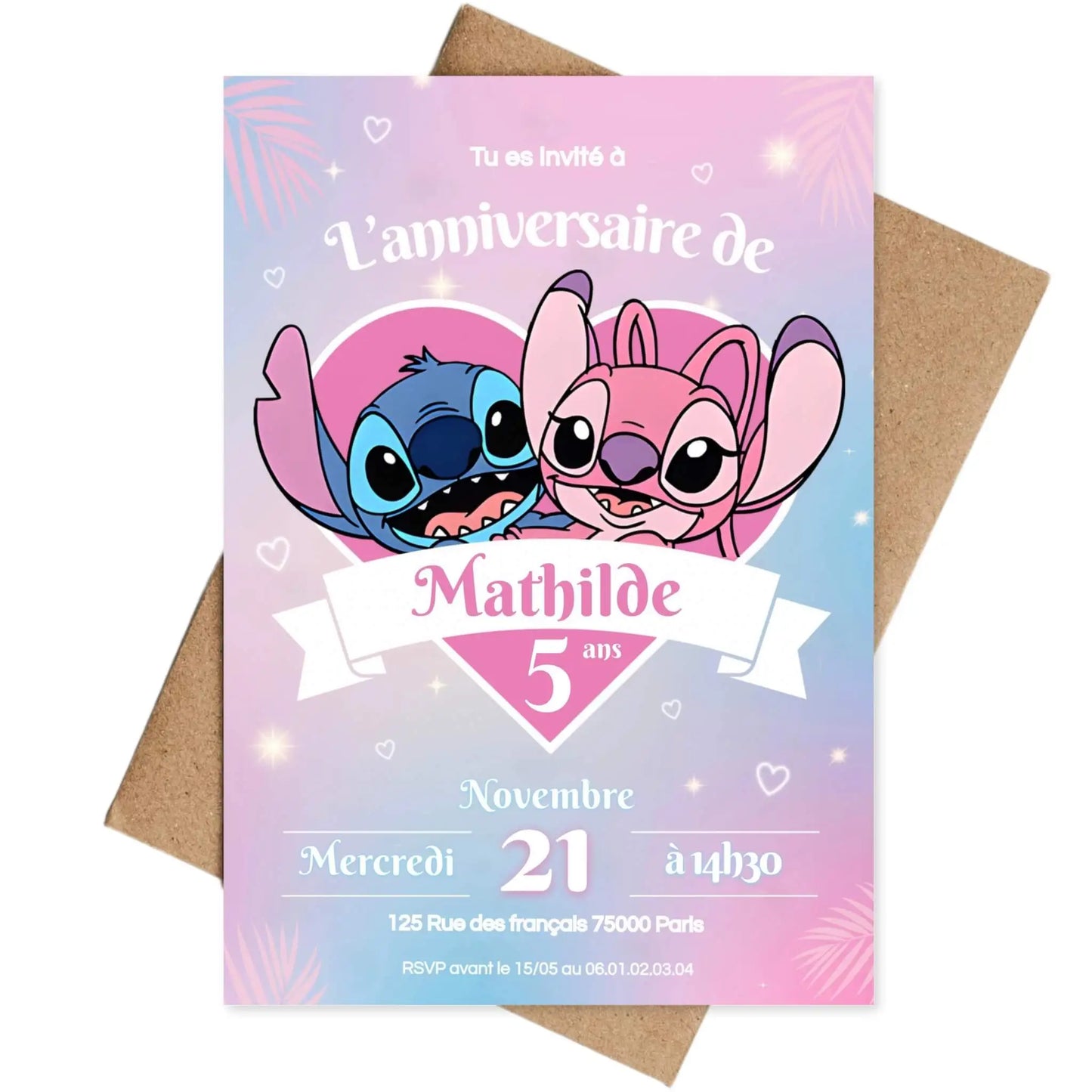 Invitations personnalisées anniversaire STITCH & ANGEL