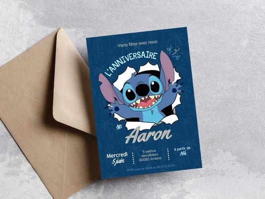 Invitations personnalisées anniversaire STITCH