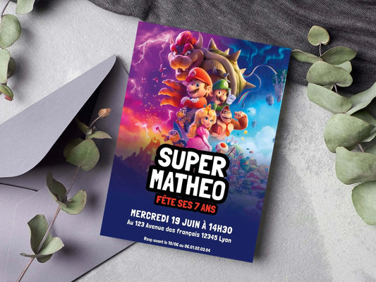 Invitations personnalisées anniversaire SUPER MARIO