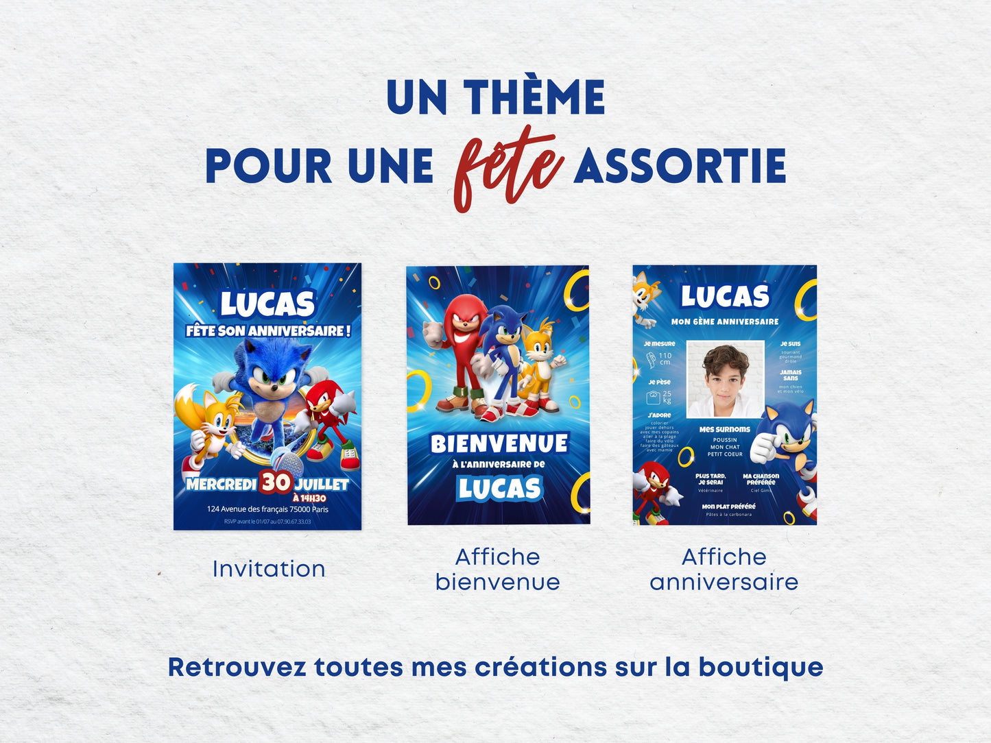 Papeterie thème anniversaire Sonic (invitation, affiche)