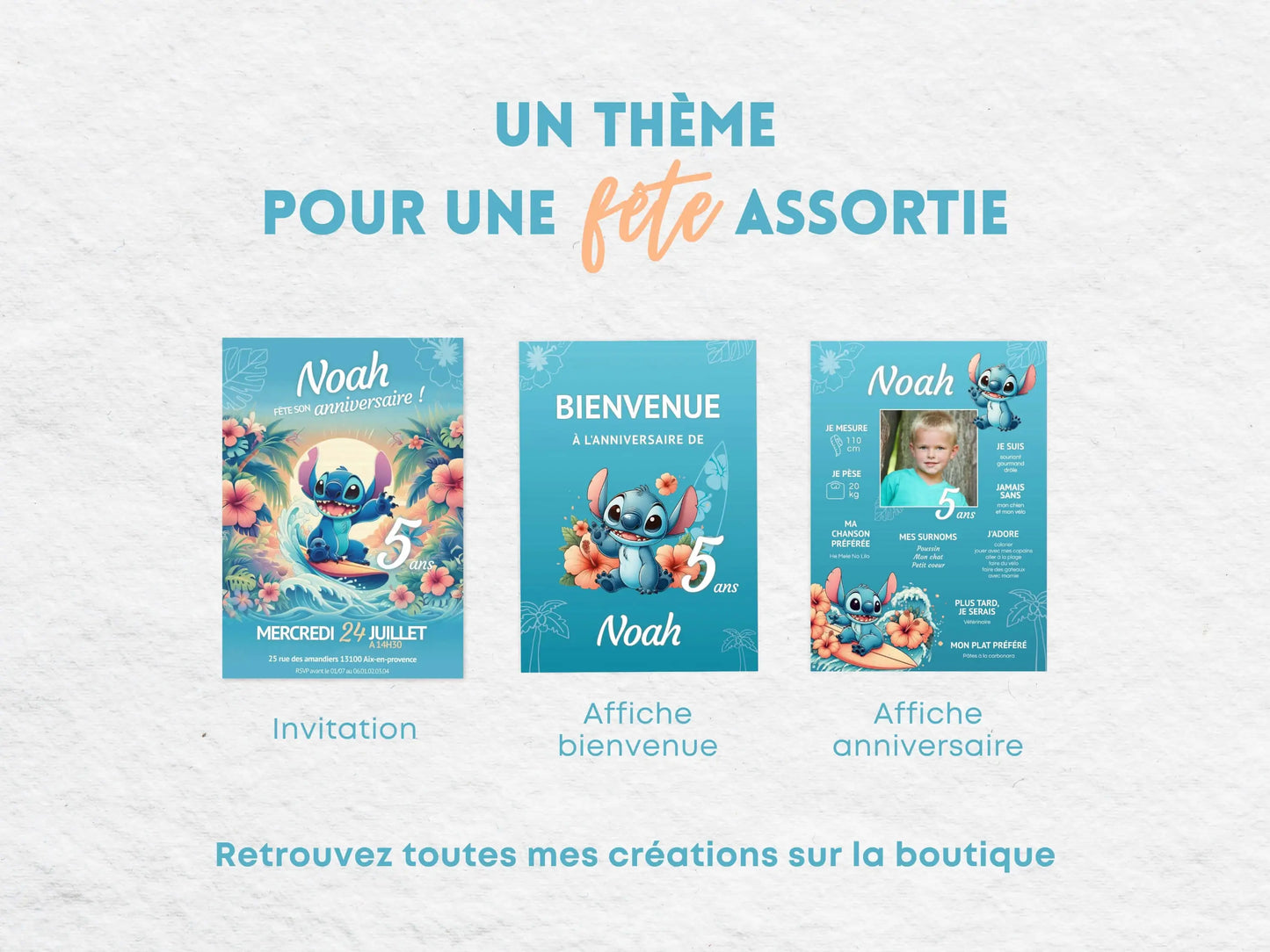 Papeterie thème anniversaire Stitch (invitation, affiche)