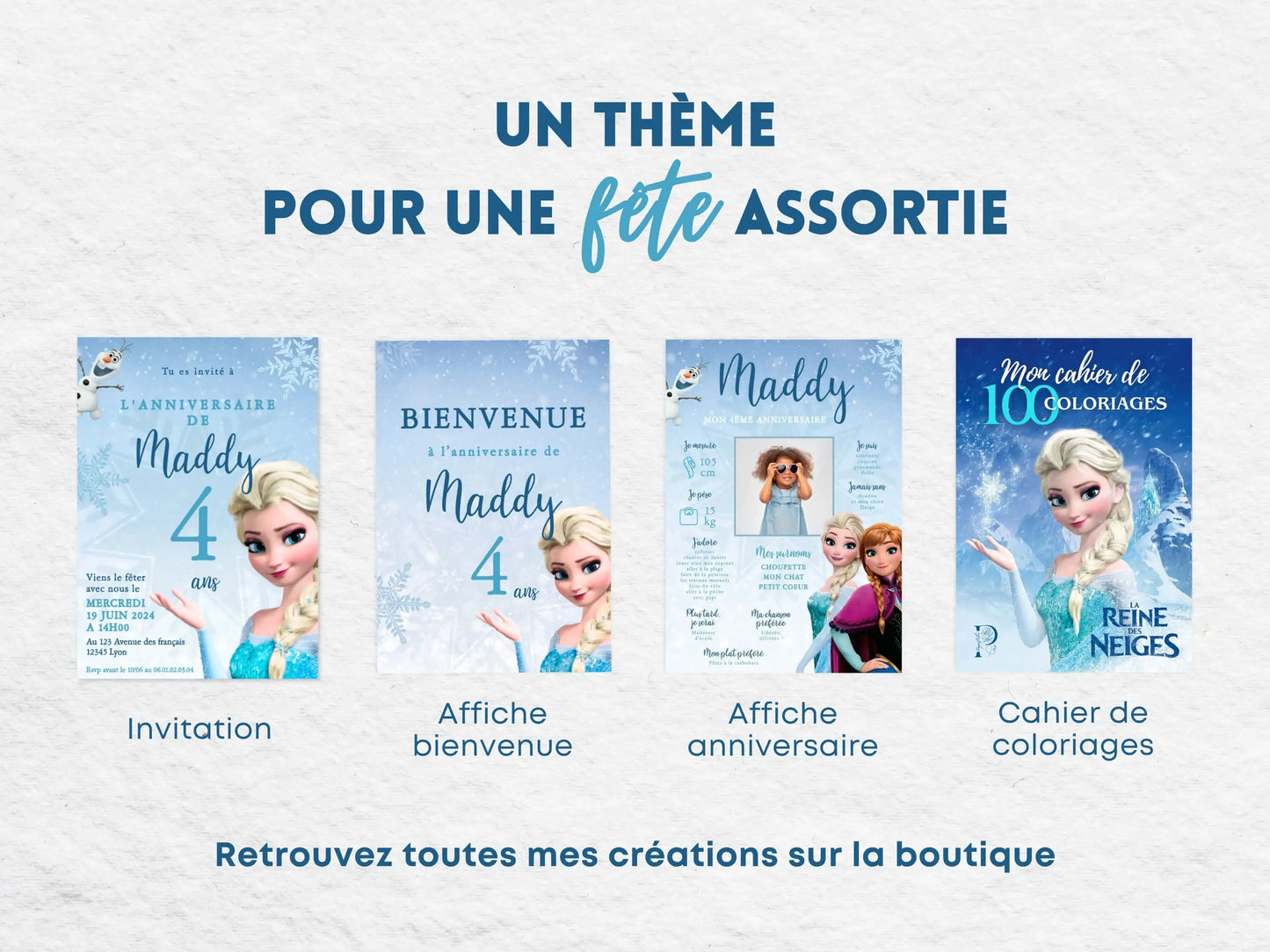 Papeterie thème anniversaire la reine des neiges (invitation, affiche, coloriage)