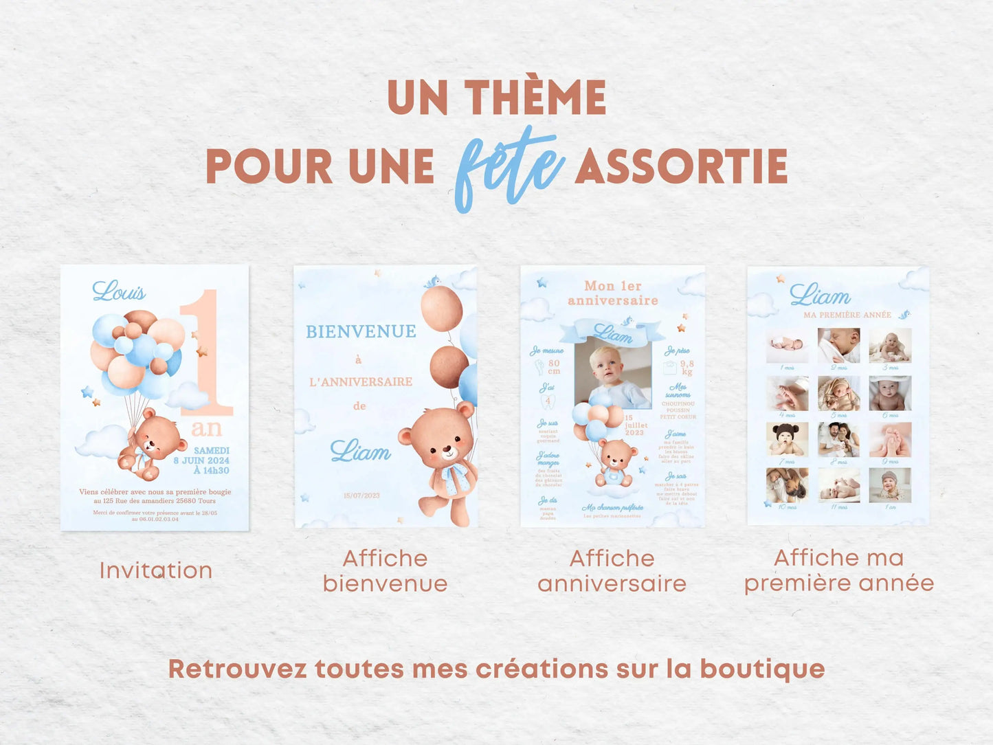 Papeterie thème anniversaire ourson Teddy Bear (invitation, affiche)