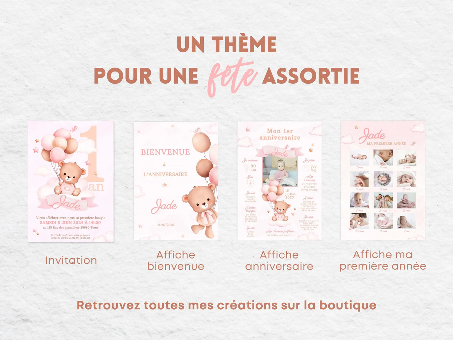 Papeterie thème anniversaire ourson Teddy Bear (invitation, affiche)
