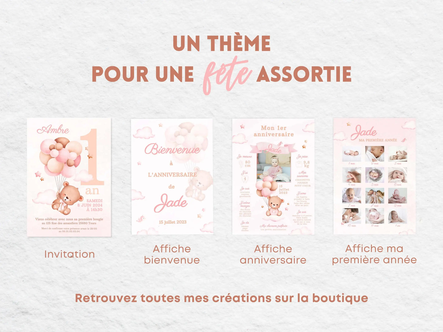 Papeterie thème anniversaire ourson Teddy Bear (invitation, affiche)