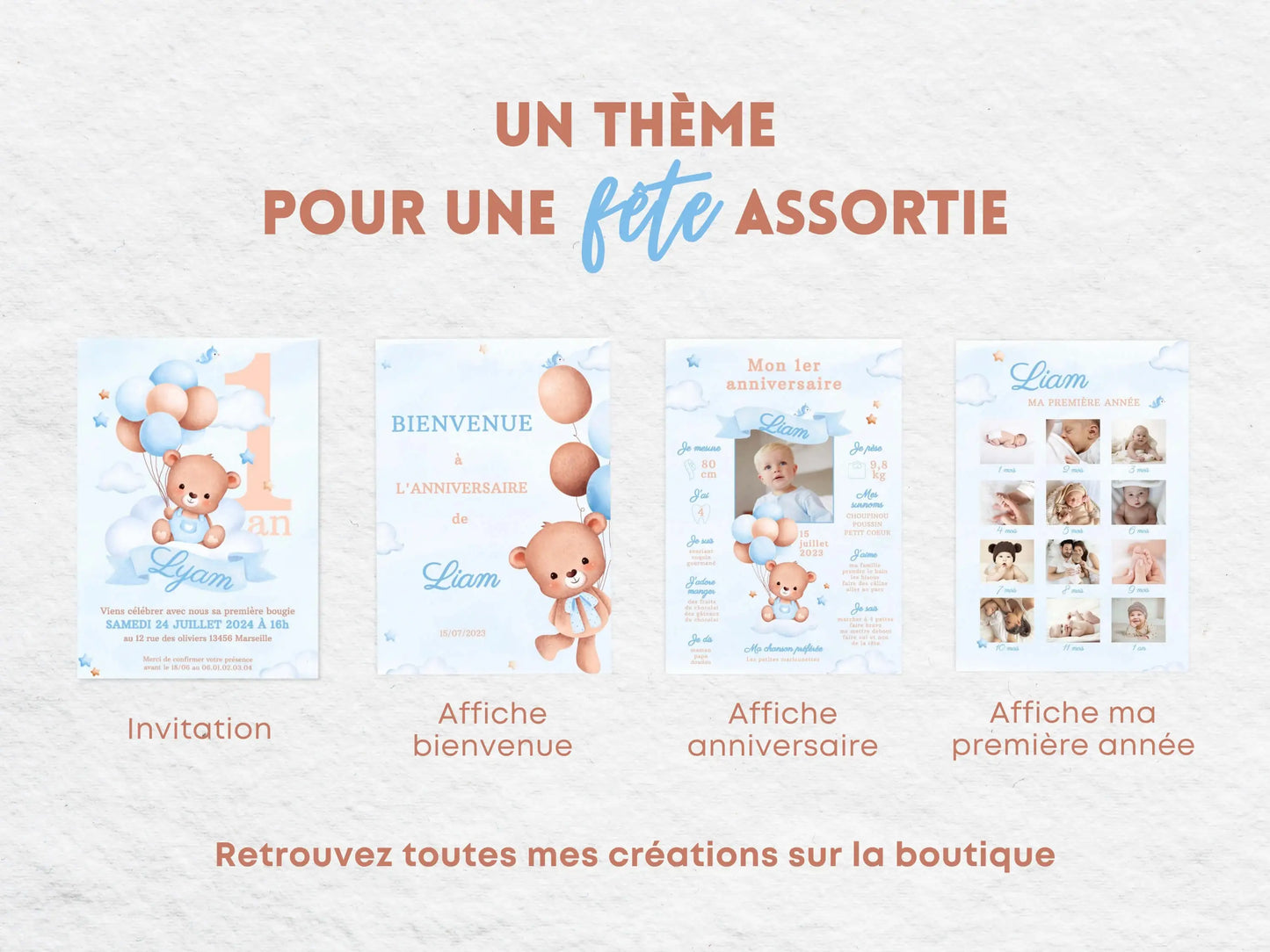 Papeterie thème anniversaire ourson Teddy Bear (invitation, affiche)