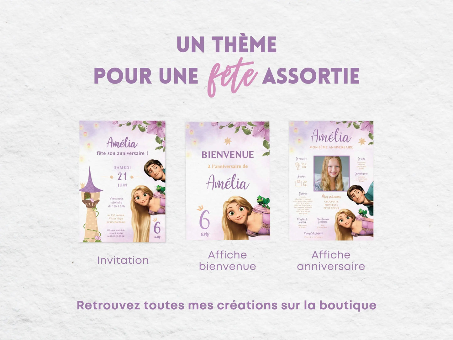 Papeterie thème anniversaire raiponce (invitation, affiche)