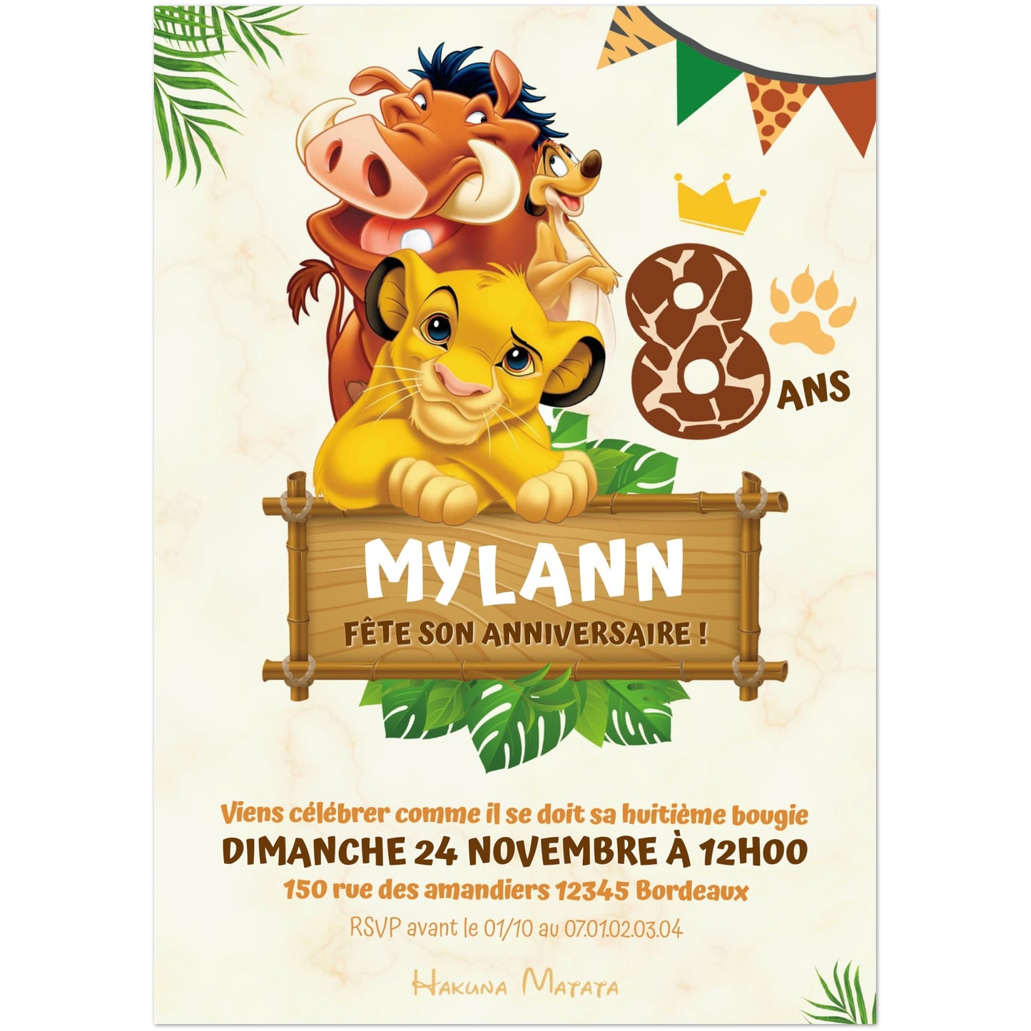 Invitations personnalisées LE ROI LION