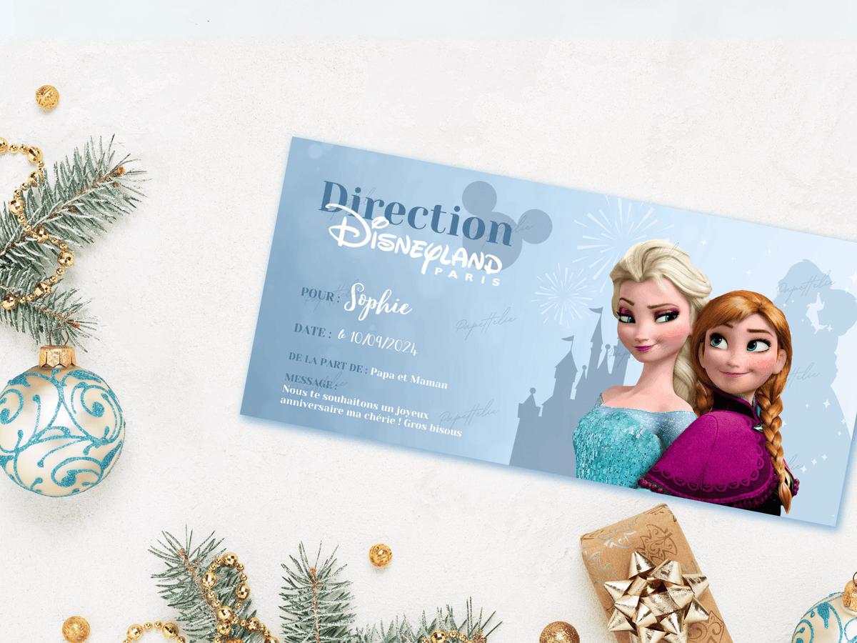 Billet cadeau personnalisé (ticket parc d'attraction, billet concert, billet d'avion cadeau voyage) Papettelie