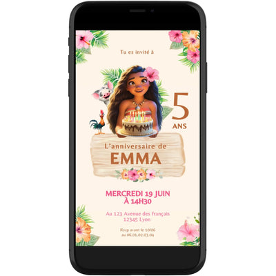 Invitation mobile personnalisée VAIANA tropicale