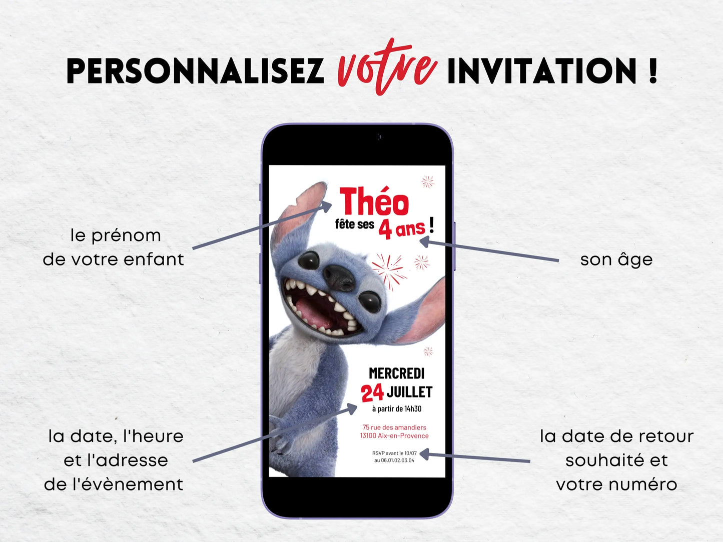 Personalisierte STITCH Mobile Einladung