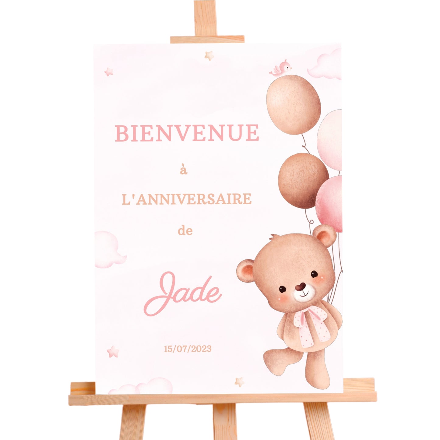 Affiche bienvenue personnalisée OURSON ROSE