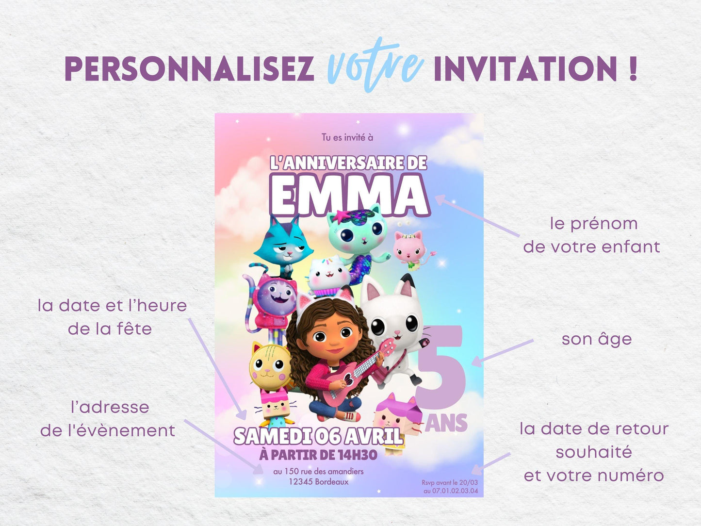 Invitations personnalisées GABBY ET LA MAISON MAGIQUE - Papettelie