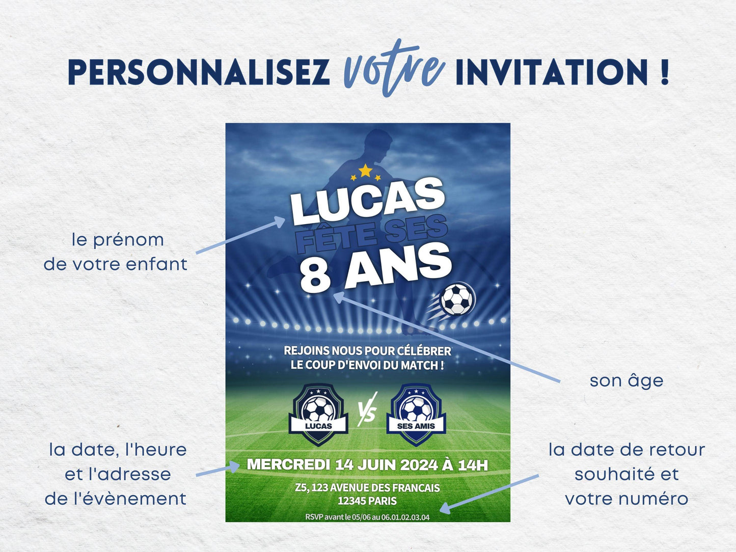 Invitations personnalisées FOOTBALL - Papettelie