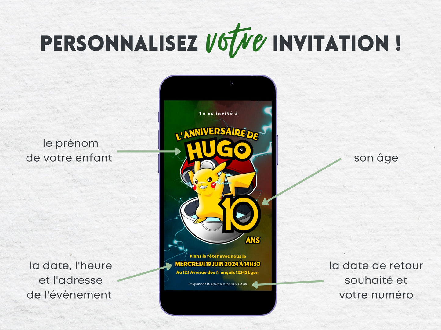 Invitation mobile personnalisée POKEMON