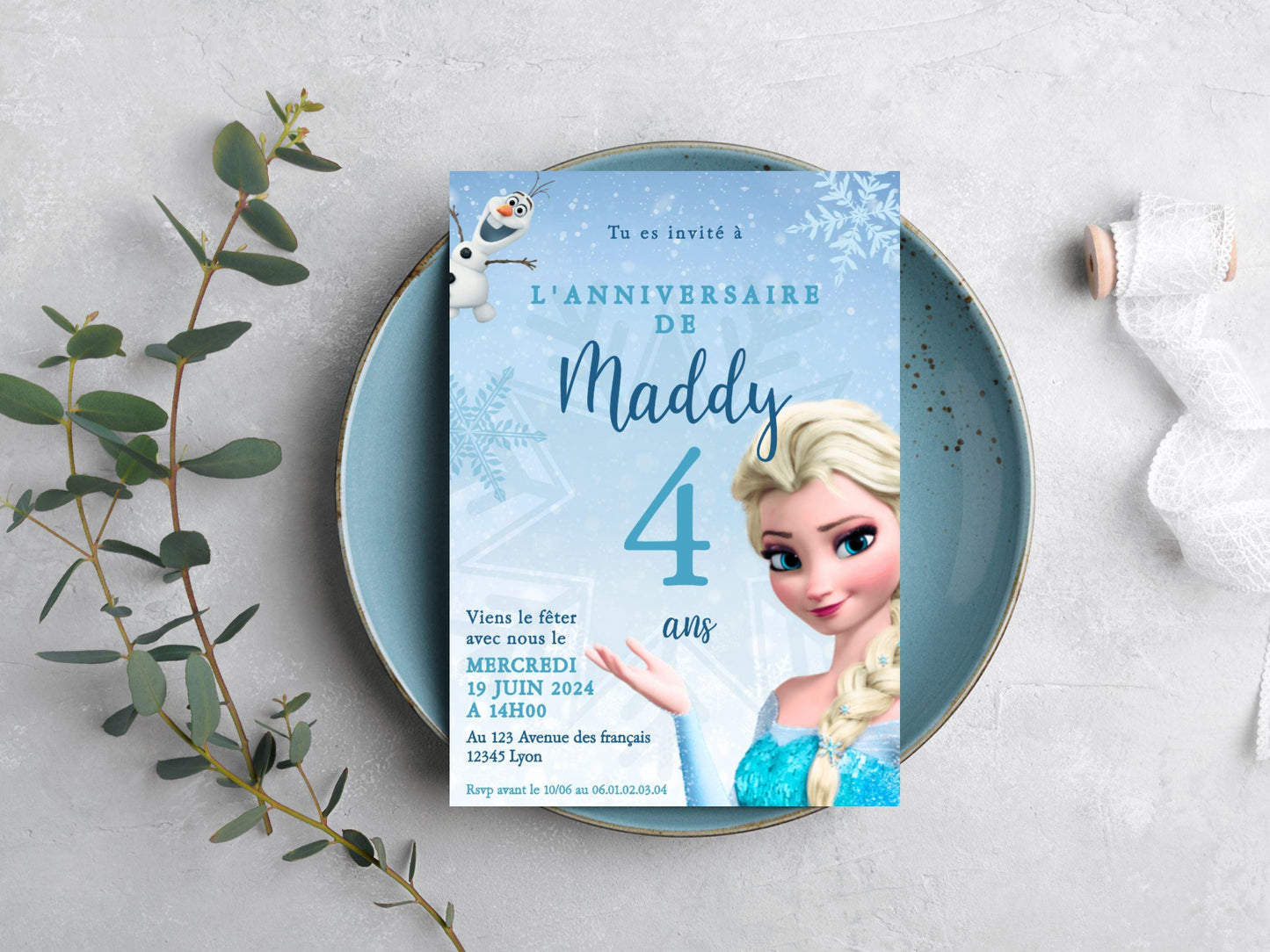 Invitations personnalisées LA REINE DES NEIGES - Papettelie