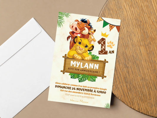 Invitations anniversaire personnalisées LE ROI LION